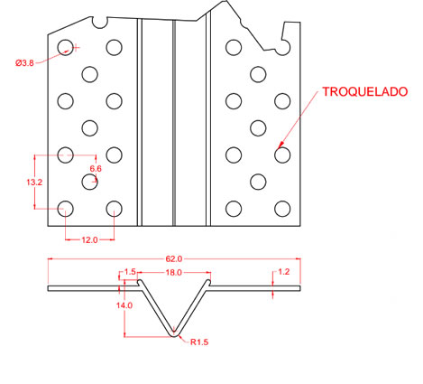 perfil troquelado en v con dilatacion