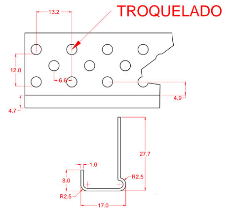 perfil troquelado terminal en J